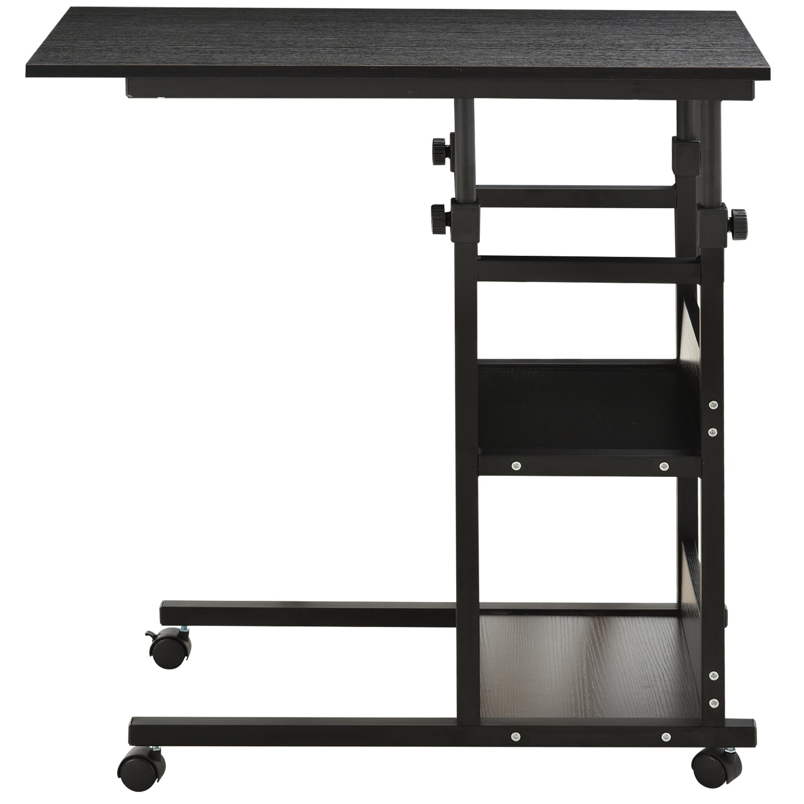 Side Table with Wheels 80x40 cm C-Shaped Sofa Table with Adjustable Height 3 Levels of 72-82 cm Metal Frame for Living Room Kitchen Black