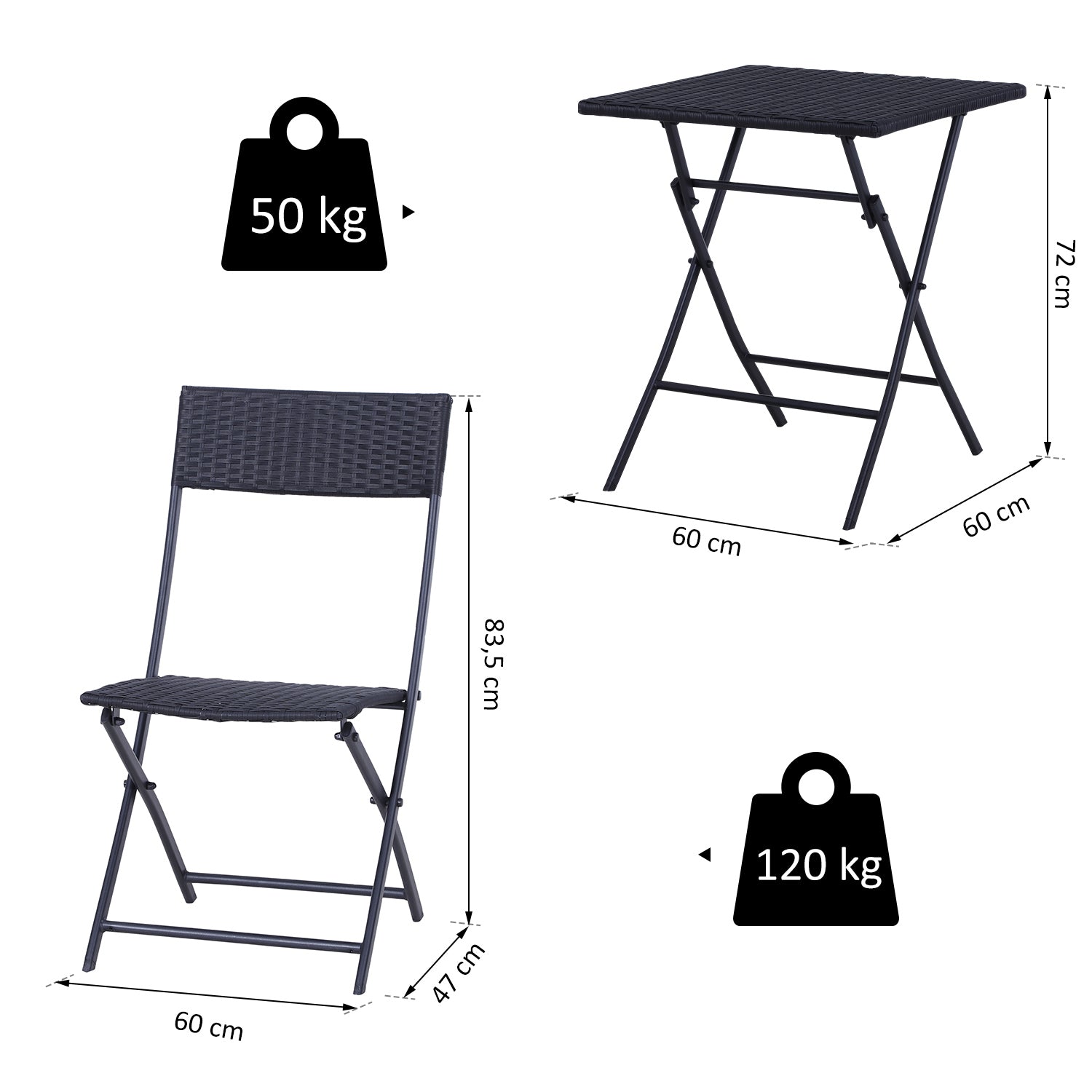 Polyrattan Garden Furniture Set, Outdoor Lounge Balcony Furniture for 2 Persons, 3-piece Seating Group, 2 Chairs, Table, Weatherproof Garden Lounge for Garden, Terrace, Balcony, Black
