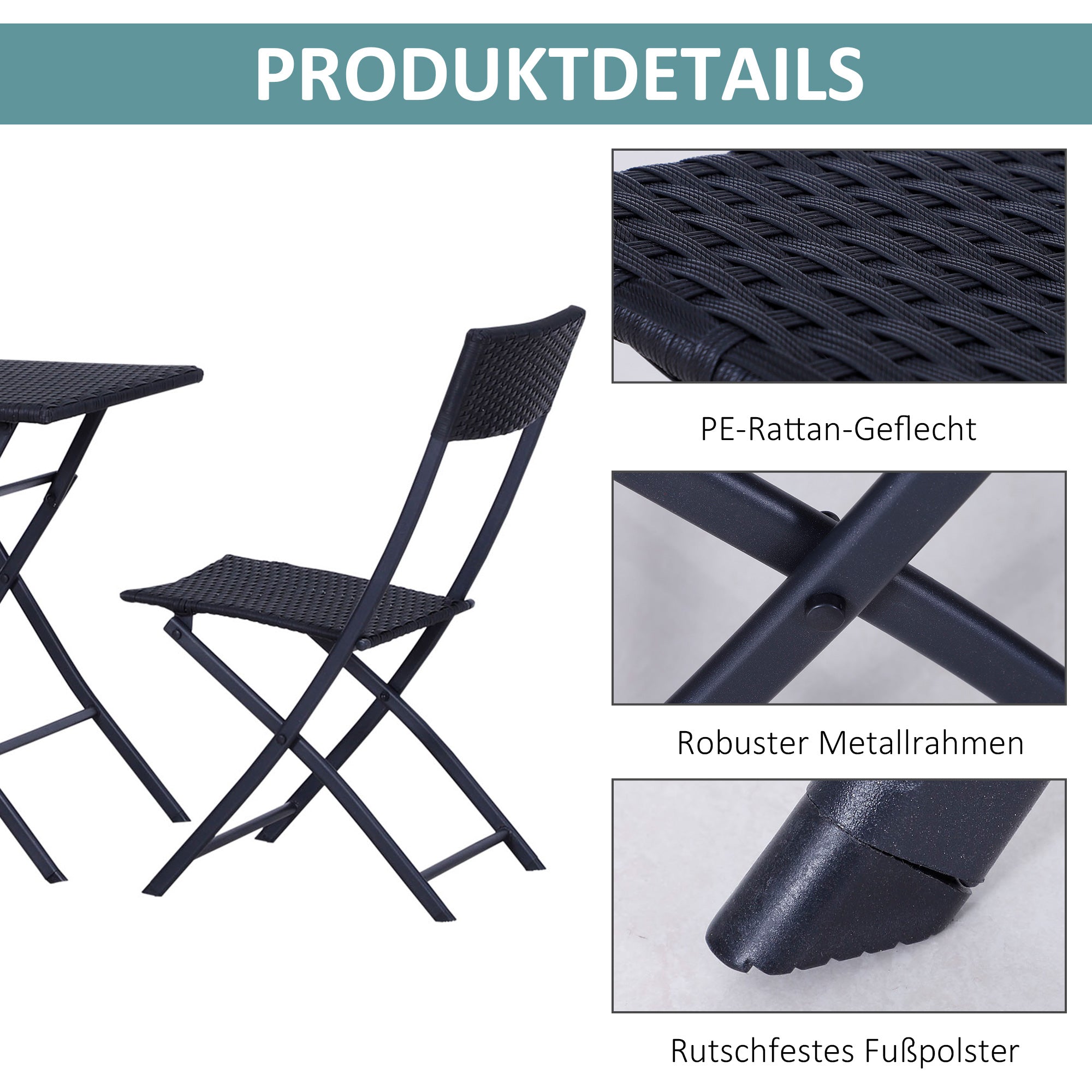 Polyrattan Garden Furniture Set, Outdoor Lounge Balcony Furniture for 2 Persons, 3-piece Seating Group, 2 Chairs, Table, Weatherproof Garden Lounge for Garden, Terrace, Balcony, Black
