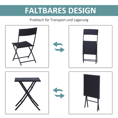 Polyrattan Garden Furniture Set, Outdoor Lounge Balcony Furniture for 2 Persons, 3-piece Seating Group, 2 Chairs, Table, Weatherproof Garden Lounge for Garden, Terrace, Balcony, Black