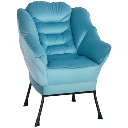 Chair Living Room Lounge Chair Padded Relax Chair with Side Pocket, Steel Legs Upholstered Chair with Velvet Look, Single Chair for Bedroom, Blue