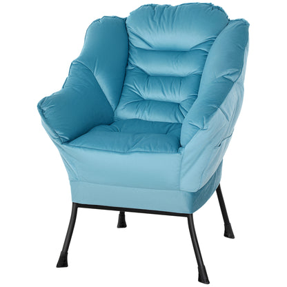 Chair Living Room Lounge Chair Padded Relax Chair with Side Pocket, Steel Legs Upholstered Chair with Velvet Look, Single Chair for Bedroom, Blue
