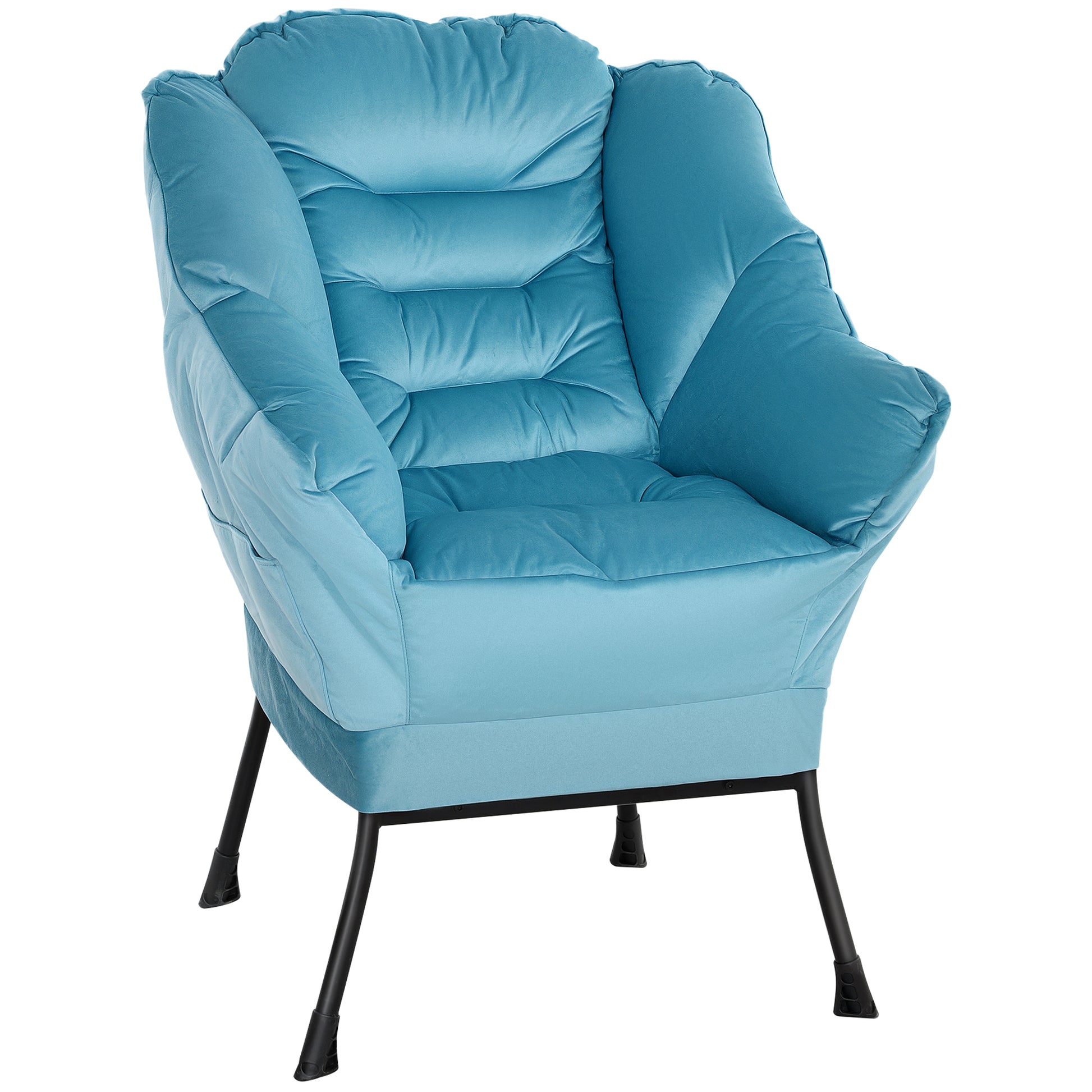 Chair Living Room Lounge Chair Padded Relax Chair with Side Pocket, Steel Legs Upholstered Chair with Velvet Look, Single Chair for Bedroom, Blue