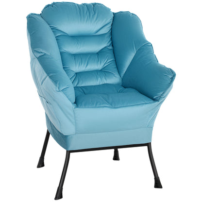 Chair Living Room Lounge Chair Padded Relax Chair with Side Pocket, Steel Legs Upholstered Chair with Velvet Look, Single Chair for Bedroom, Blue