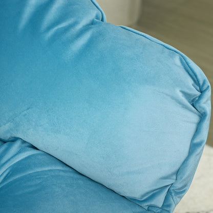 Chair Living Room Lounge Chair Padded Relax Chair with Side Pocket, Steel Legs Upholstered Chair with Velvet Look, Single Chair for Bedroom, Blue