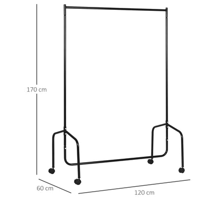Clothing Rack with Wheels Solid Clothes Rail Coat Stand Load 140 Kg 120 x 60 x 170 cm in Black Steel