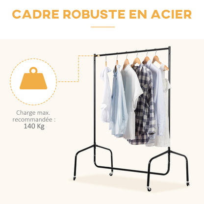 Clothing Rack with Wheels Solid Clothes Rail Coat Stand Load 140 Kg 120 x 60 x 170 cm in Black Steel