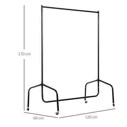 Clothing Rack with Wheels Solid Clothes Rail Coat Stand Load 140 Kg 120 x 60 x 170 cm in Black Steel