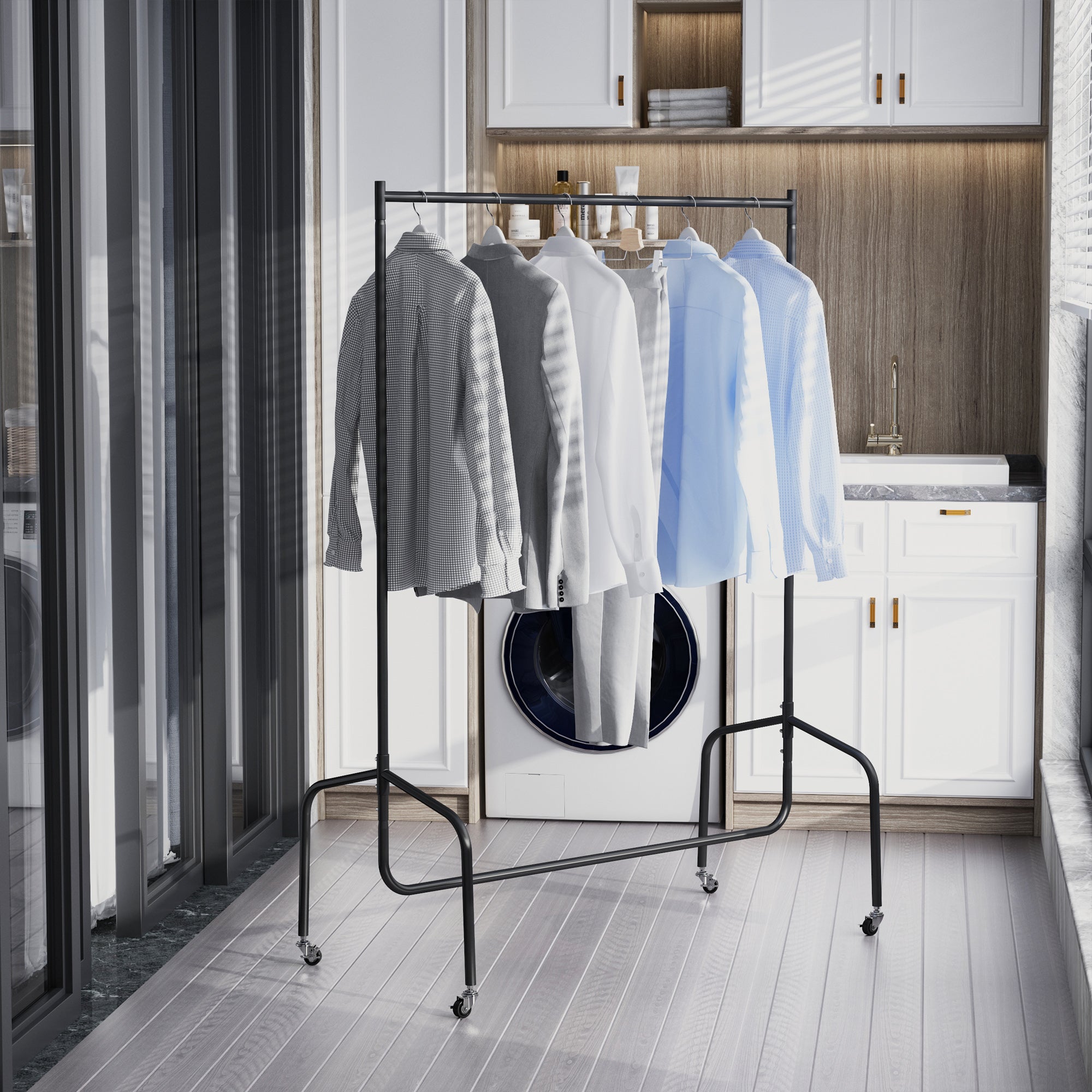 Clothing Rack with Wheels Solid Clothes Rail Coat Stand Load 140 Kg 120 x 60 x 170 cm in Black Steel