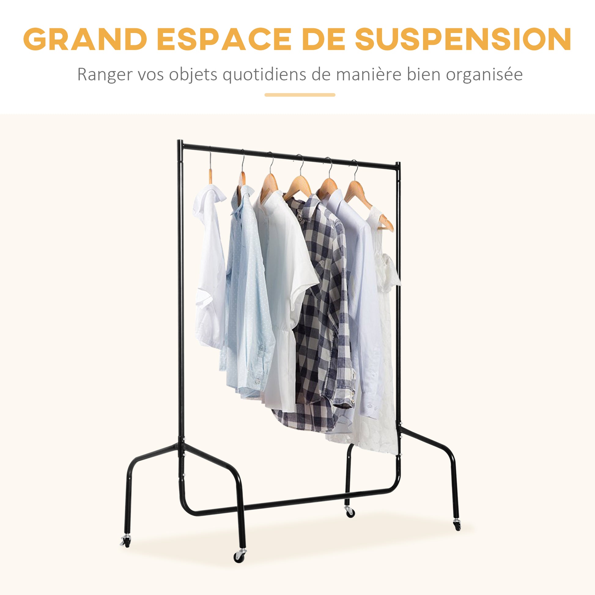 Clothing Rack with Wheels Solid Clothes Rail Coat Stand Load 140 Kg 120 x 60 x 170 cm in Black Steel