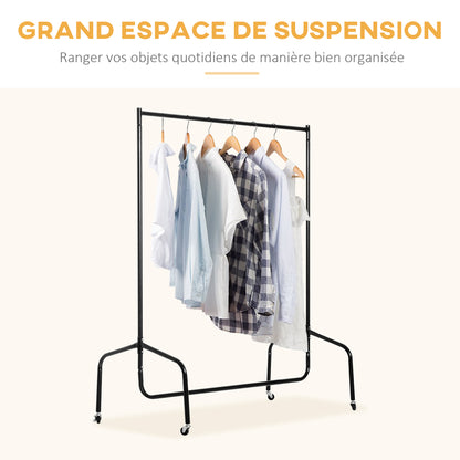 Clothing Rack with Wheels Solid Clothes Rail Coat Stand Load 140 Kg 120 x 60 x 170 cm in Black Steel