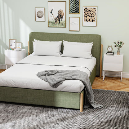 Pack of 2 Narrow Bedside Tables Bedroom Nightstands with 2 Push-Open Drawers and Steel Legs Modern Style 40x30x55 cm White