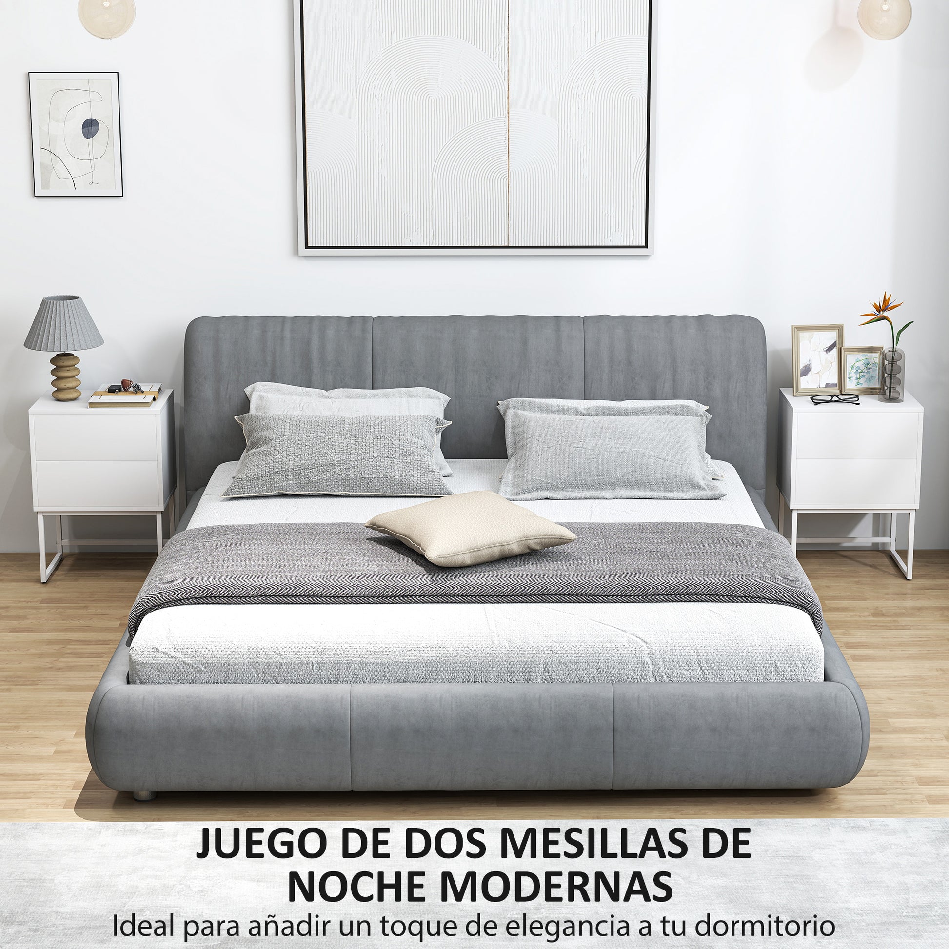 Pack of 2 Narrow Bedside Tables Bedroom Nightstands with 2 Push-Open Drawers and Steel Legs Modern Style 40x30x55 cm White