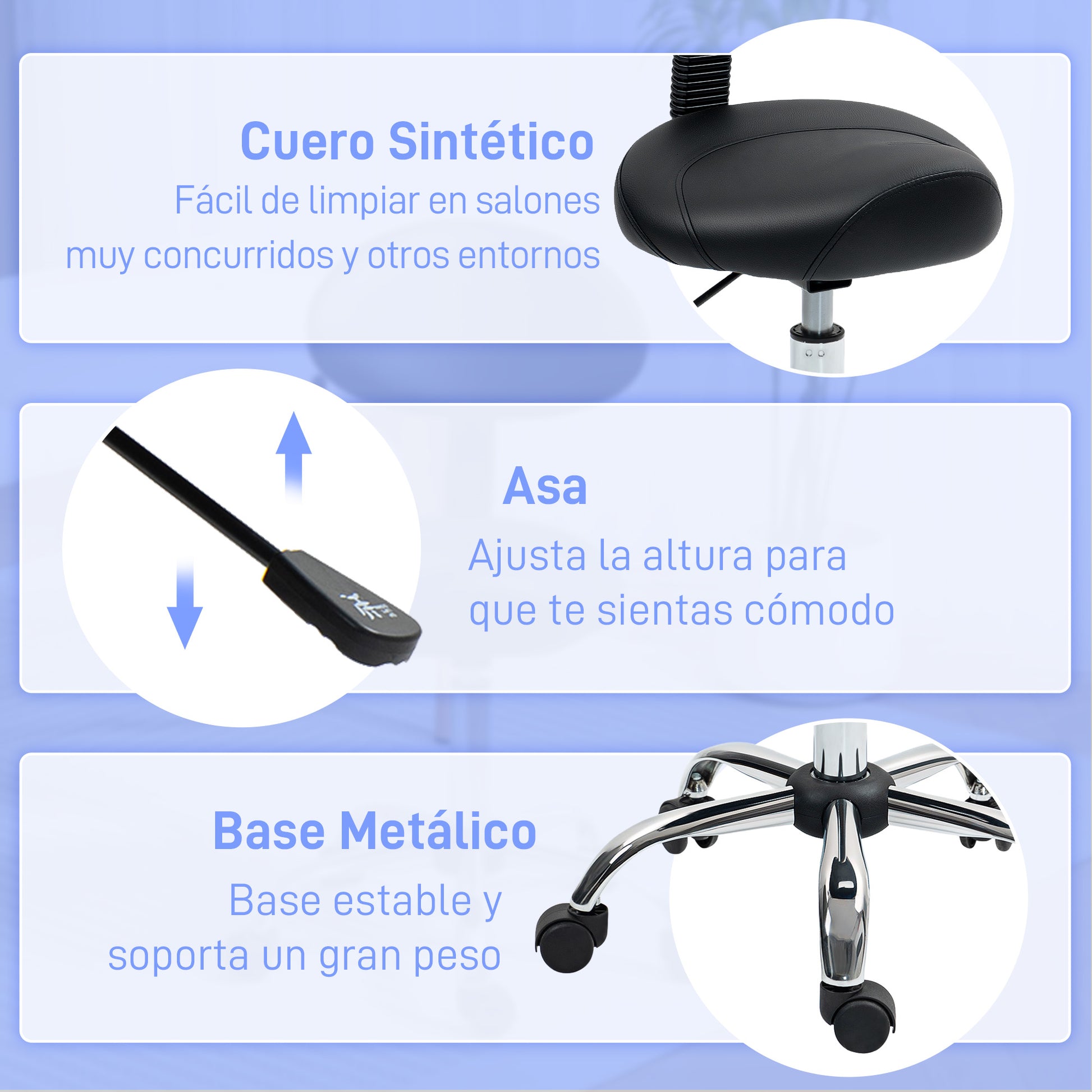 Swivel Stool with Wheels and Removable Backrest Work Stool with Adjustable Height 83-98 cm Synthetic Leather Upholstered Seat Black