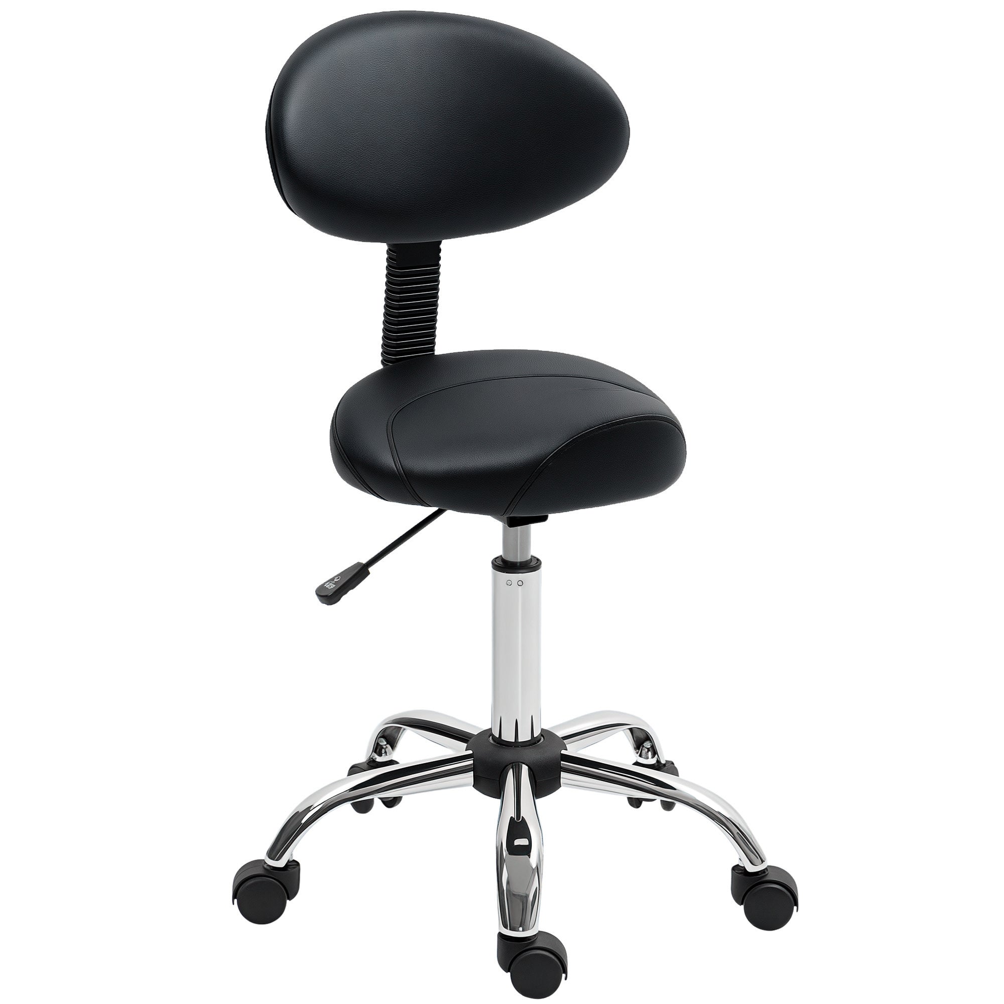 Swivel Stool with Wheels and Removable Backrest Work Stool with Adjustable Height 83-98 cm Synthetic Leather Upholstered Seat Black