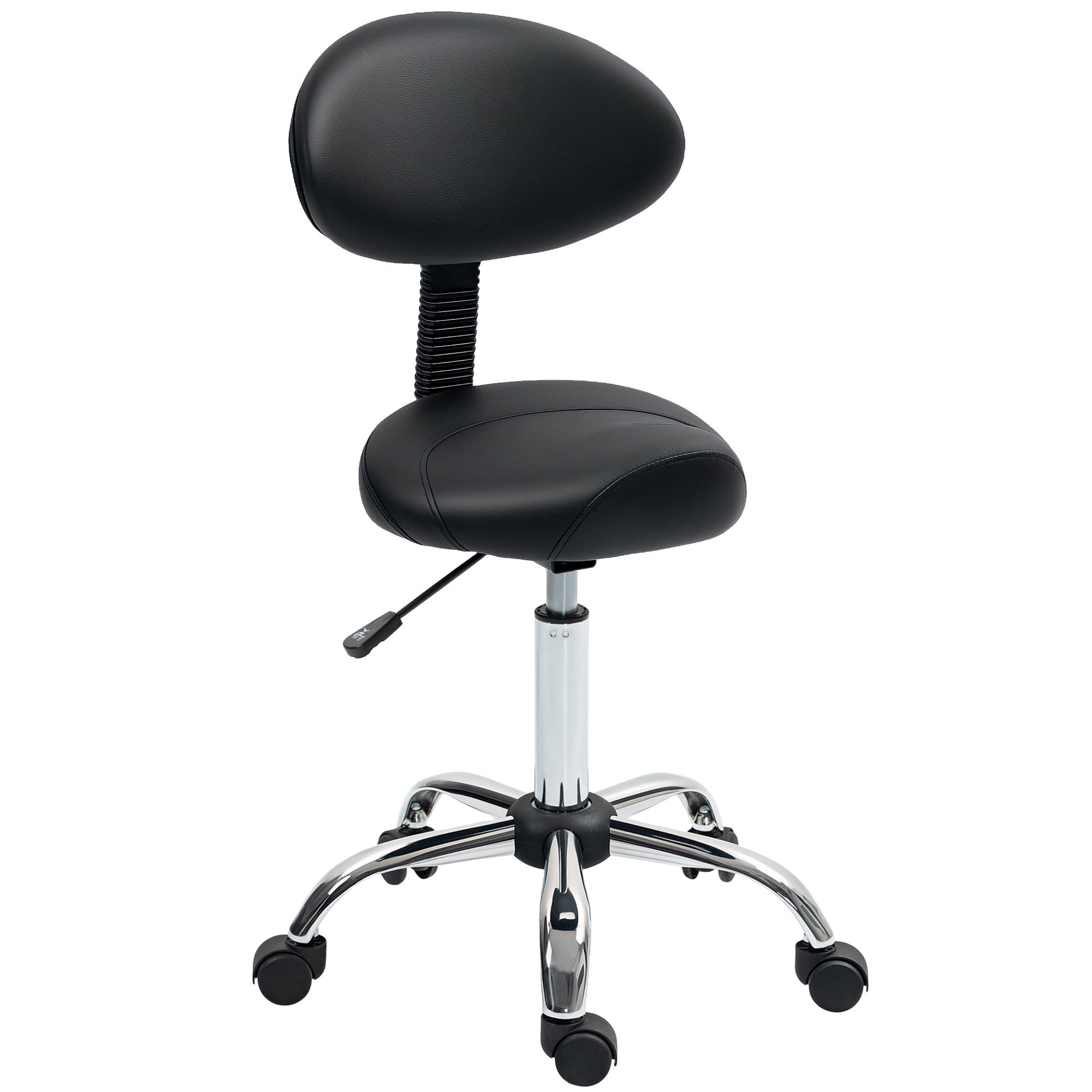 Swivel Stool with Wheels and Removable Backrest Work Stool with Adjustable Height 83-98 cm Synthetic Leather Upholstered Seat Black