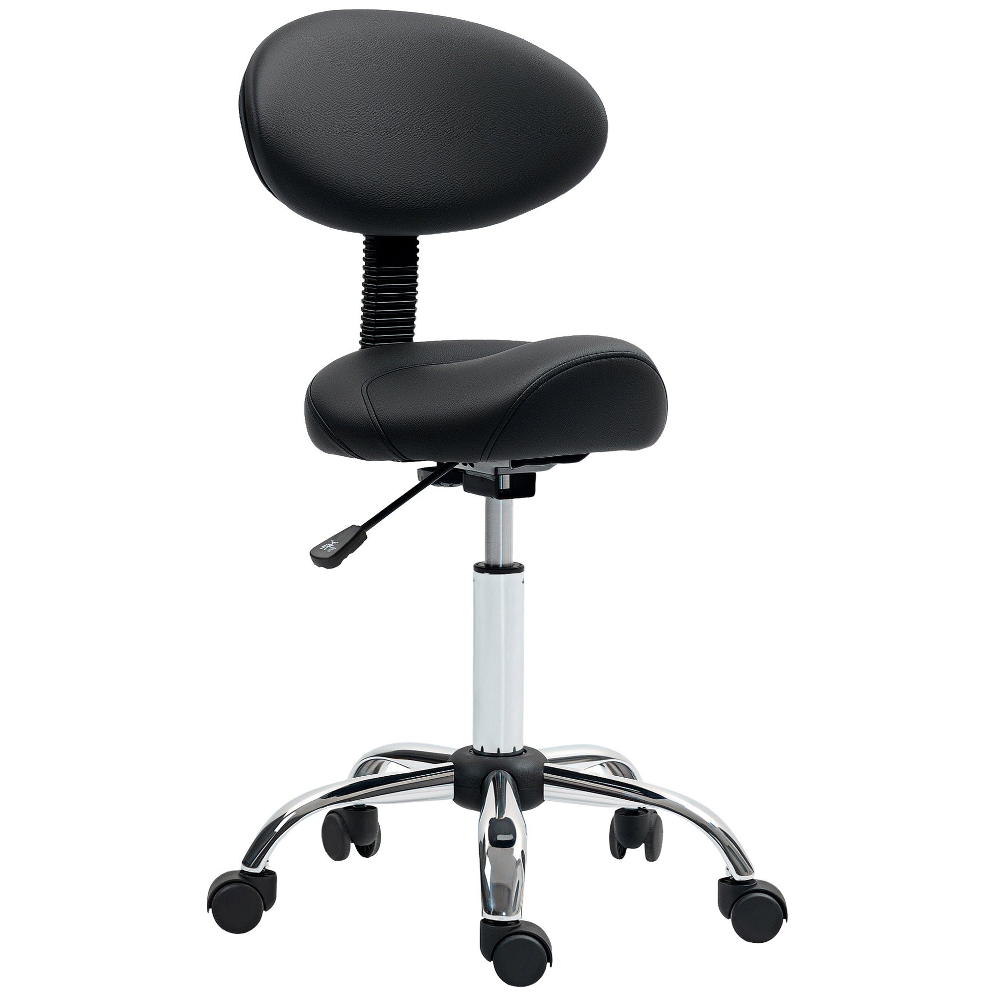 Swivel Stool with Wheels and Removable Backrest Work Stool with Adjustable Height 83-98 cm Synthetic Leather Upholstered Seat Black