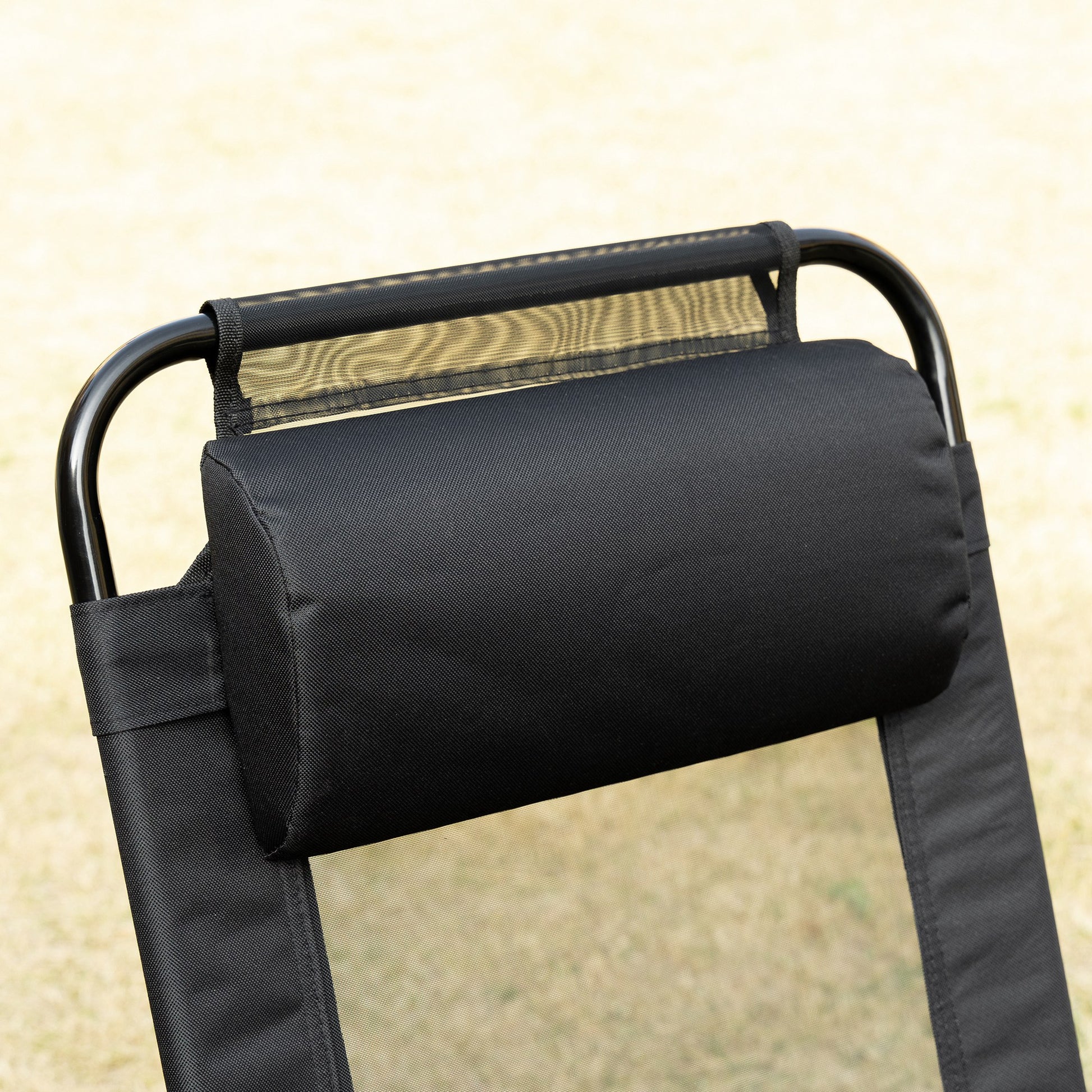 Set of 2 Folding Camping Chairs Garden Chairs with Detachable Headrest and 5-Level Reclining Backrest Load 120 kg for Terrace Beach 62x70x109 cm Black