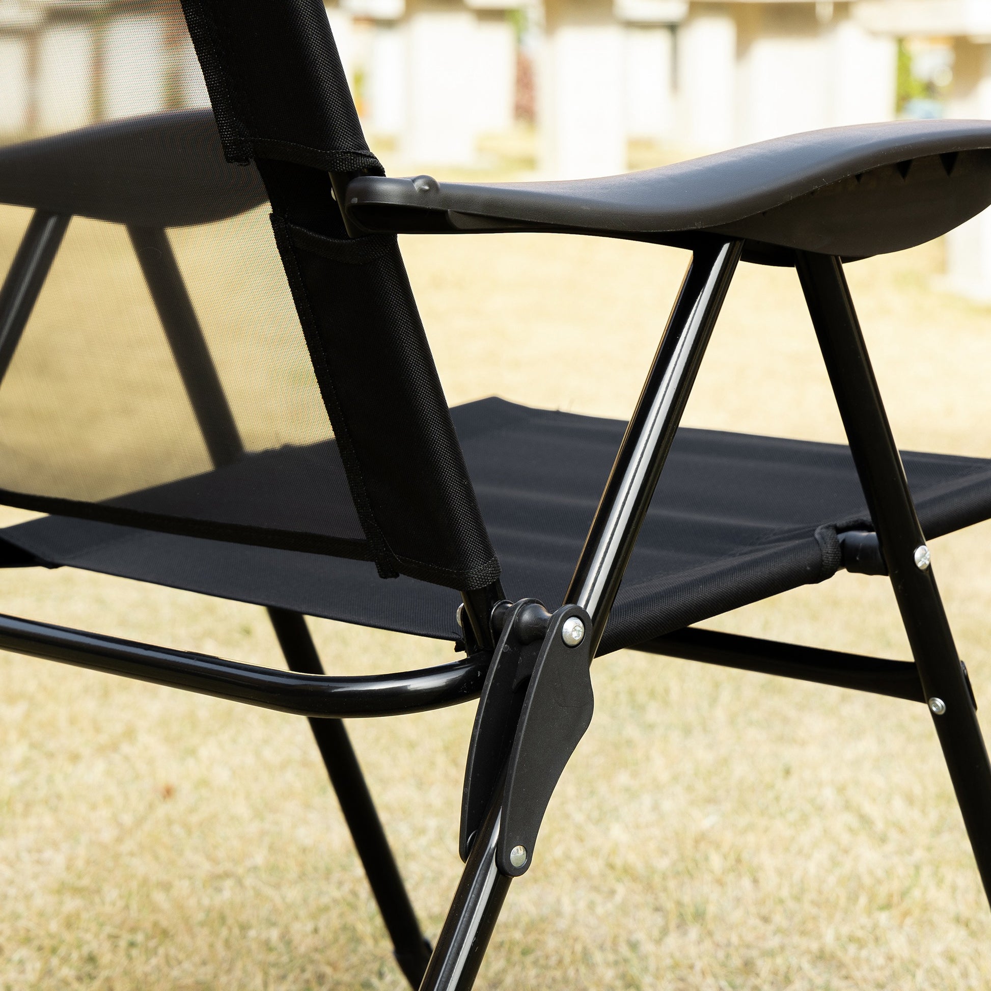 Set of 2 Folding Camping Chairs Garden Chairs with Detachable Headrest and 5-Level Reclining Backrest Load 120 kg for Terrace Beach 62x70x109 cm Black