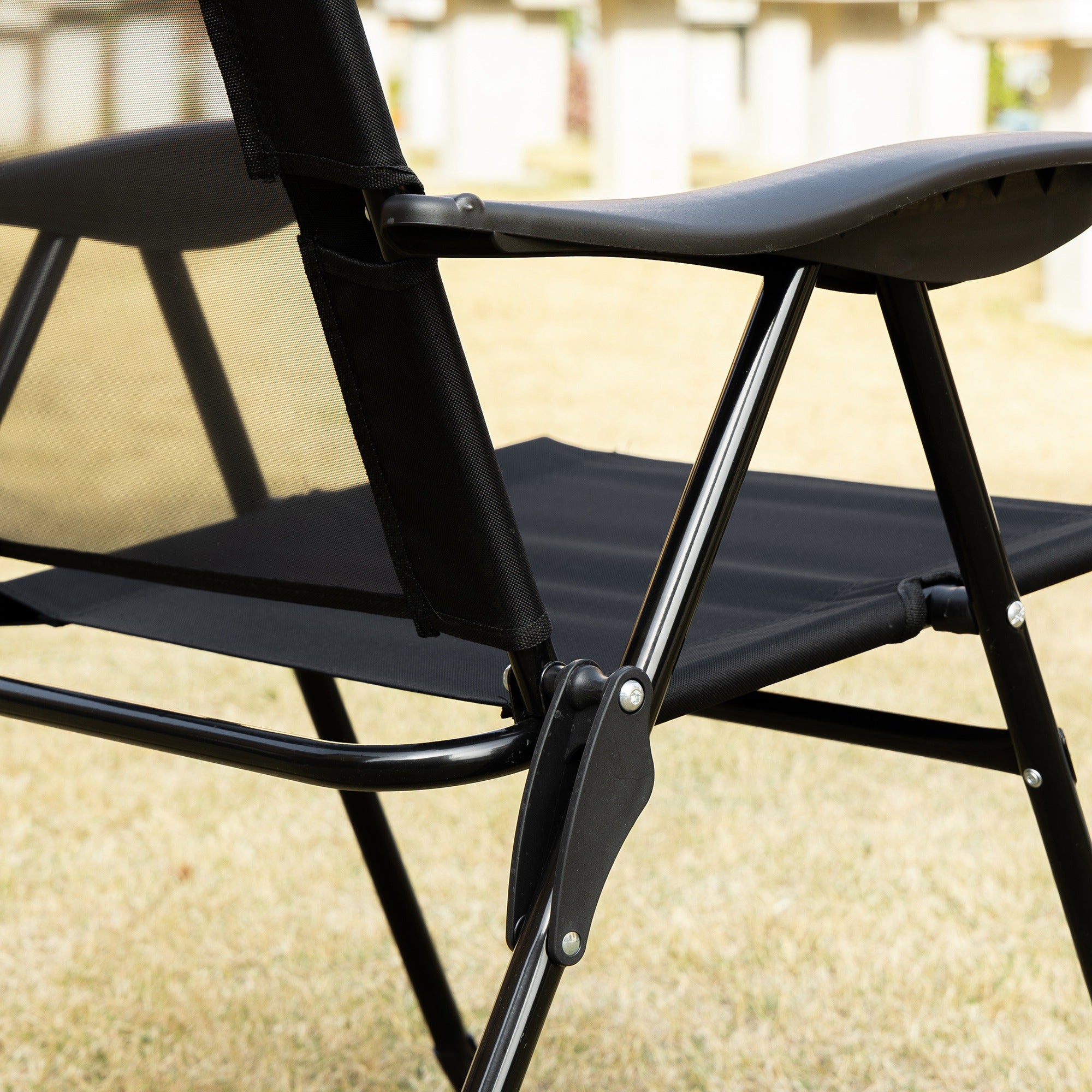 Set of 2 Folding Camping Chairs Garden Chairs with Detachable Headrest and 5-Level Reclining Backrest Load 120 kg for Terrace Beach 62x70x109 cm Black