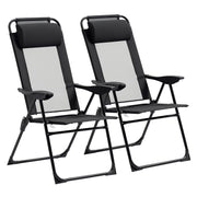 Set of 2 Folding Camping Chairs Garden Chairs with Detachable Headrest and 5-Level Reclining Backrest Load 120 kg for Terrace Beach 62x70x109 cm Black