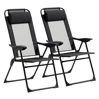 Set of 2 Folding Camping Chairs Garden Chairs with Detachable Headrest and 5-Level Reclining Backrest Load 120 kg for Terrace Beach 62x70x109 cm Black