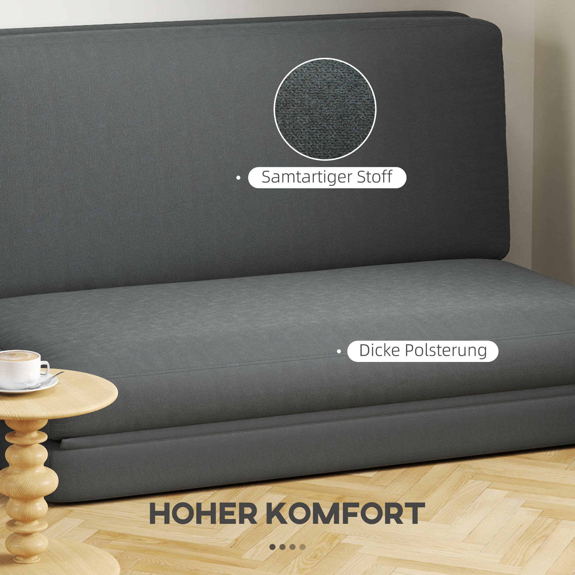 3-in-1 Foldable Floor Sofa Bed with Velvet-Like Cover, Padded Sofa Bed Load Capacity up to 240 kg for Bedroom, Living Room, Dark Gray