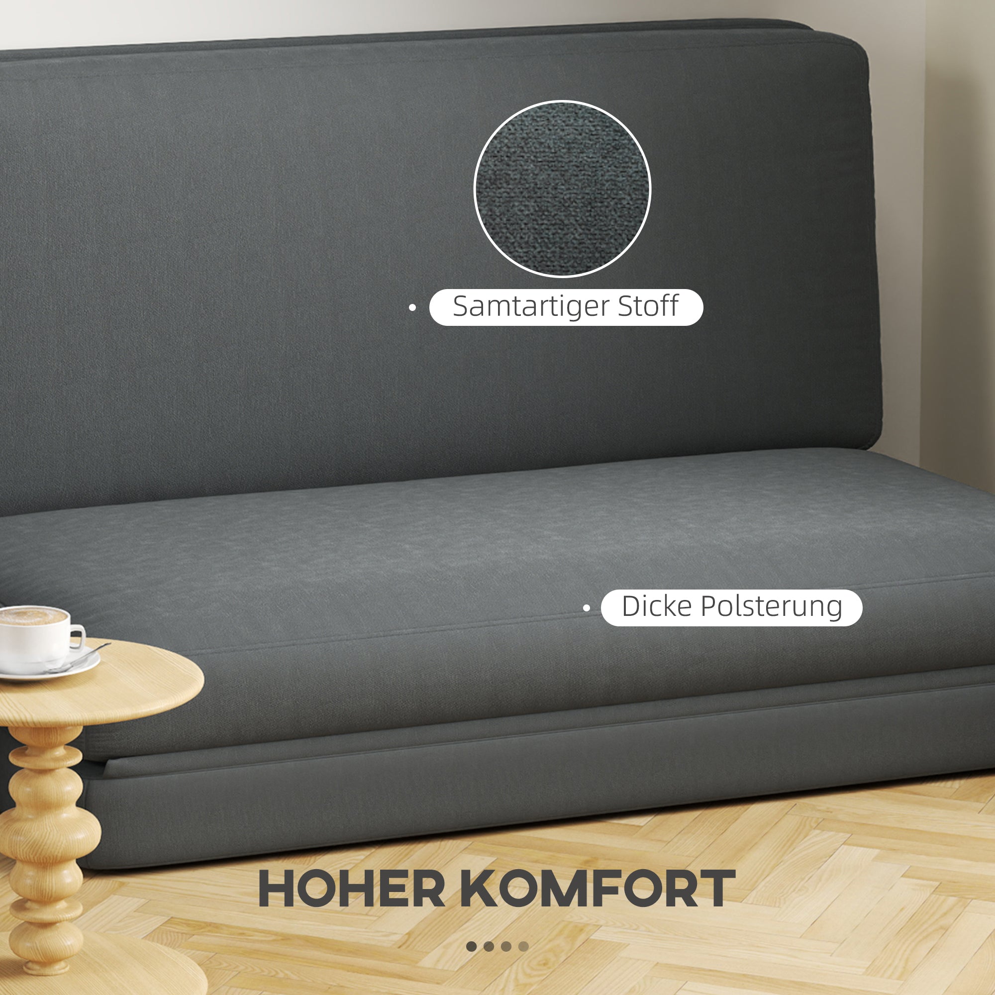 3-in-1 Foldable Floor Sofa Bed with Velvet-Like Cover, Padded Sofa Bed Load Capacity up to 240 kg for Bedroom, Living Room, Dark Gray