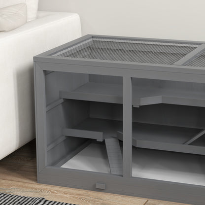 Wooden Hamster Cage 3 Levels Rodent Cage with Removable Tray Small Animal Cage with Folding Lid Stairs Wooden Cage Cage for Hamster Dwarf Hamster 115 x 57 x 55 cm Grey