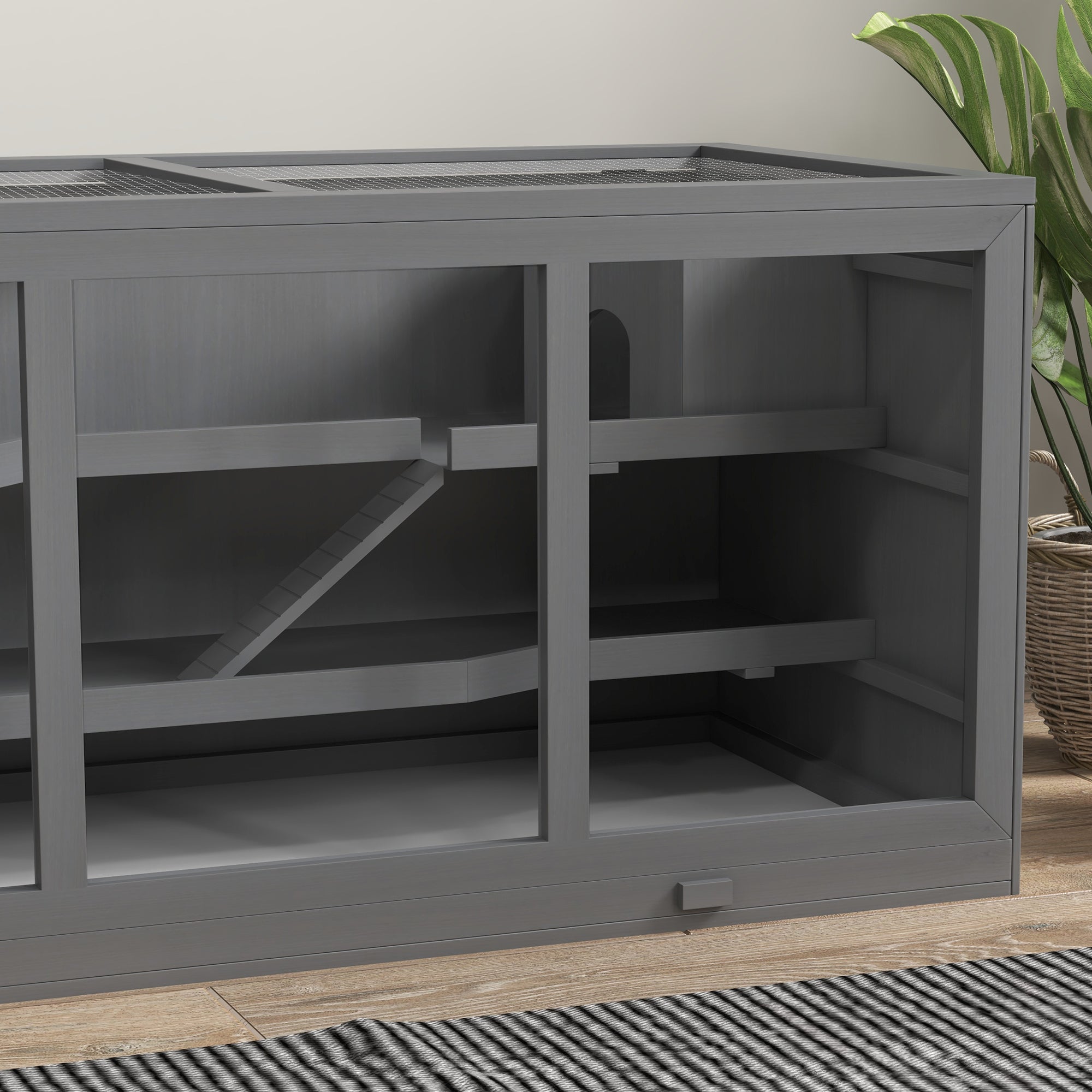 Wooden Hamster Cage 3 Levels Rodent Cage with Removable Tray Small Animal Cage with Folding Lid Stairs Wooden Cage Cage for Hamster Dwarf Hamster 115 x 57 x 55 cm Grey