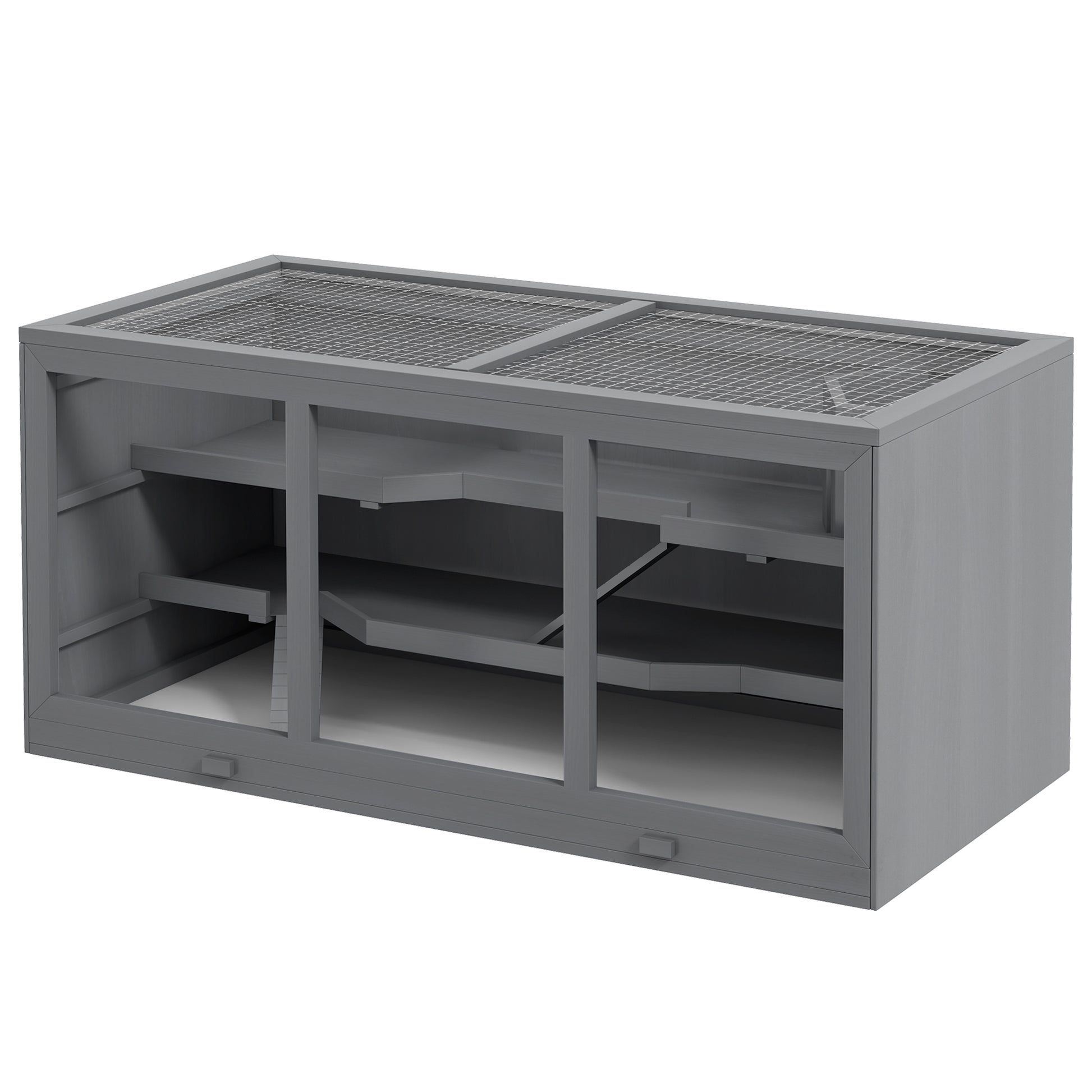 Wooden Hamster Cage 3 Levels Rodent Cage with Removable Tray Small Animal Cage with Folding Lid Stairs Wooden Cage Cage for Hamster Dwarf Hamster 115 x 57 x 55 cm Grey