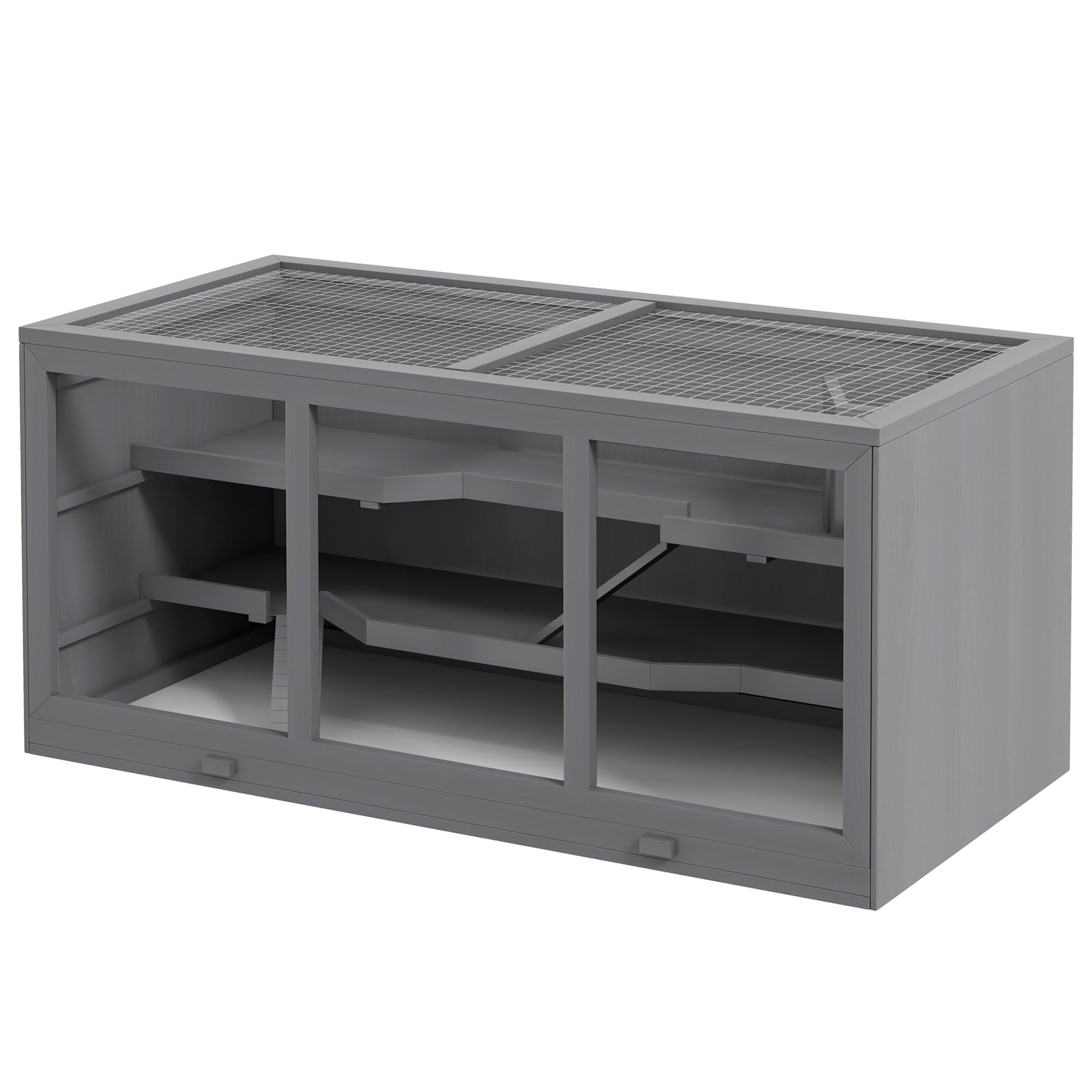 Wooden Hamster Cage 3 Levels Rodent Cage with Removable Tray Small Animal Cage with Folding Lid Stairs Wooden Cage Cage for Hamster Dwarf Hamster 115 x 57 x 55 cm Grey