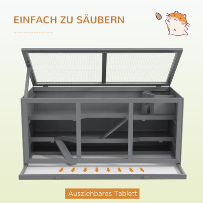 Wooden Hamster Cage 3 Levels Rodent Cage with Removable Tray Small Animal Cage with Folding Lid Stairs Wooden Cage Cage for Hamster Dwarf Hamster 115 x 57 x 55 cm Grey