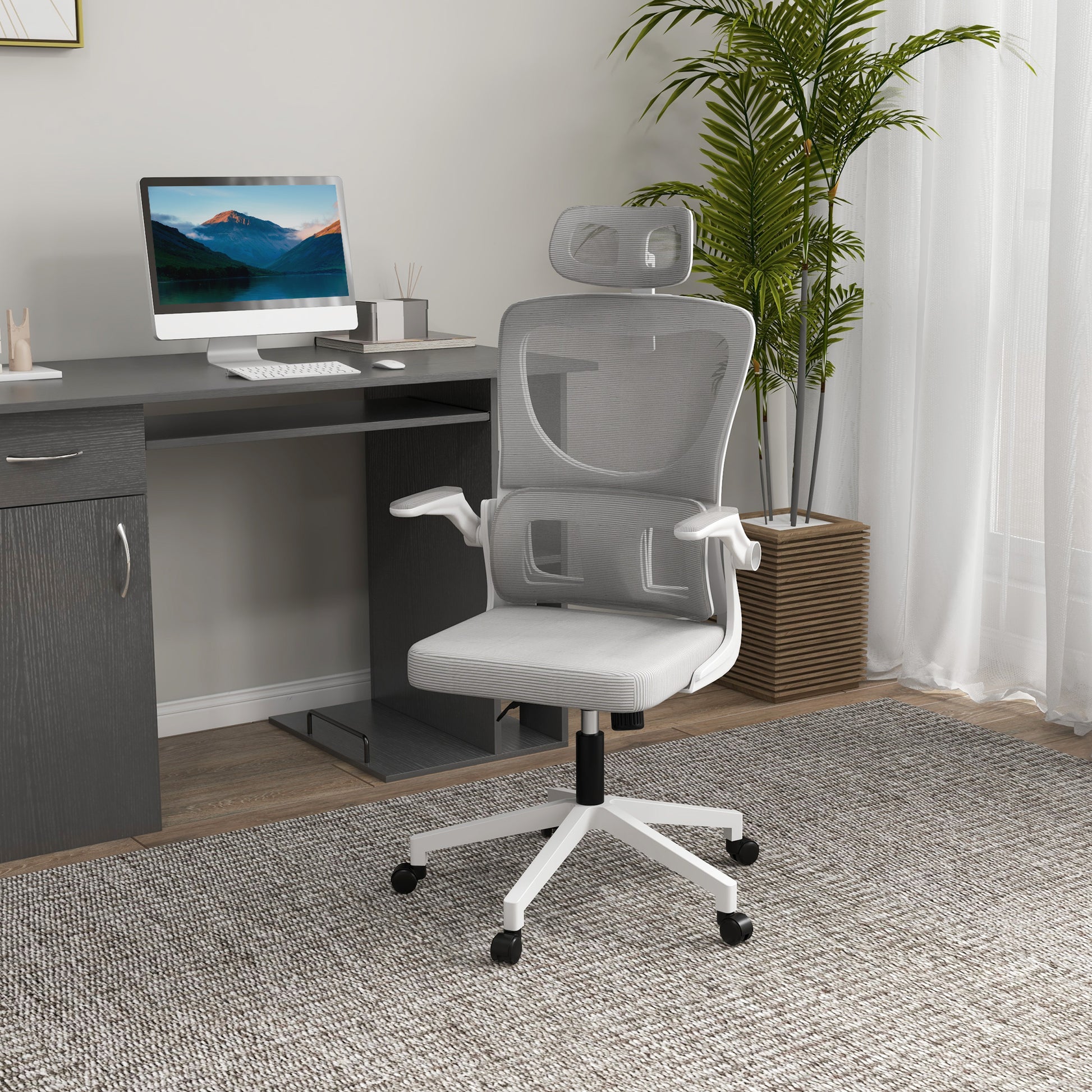 Ergonomic Office Chair, Desk Chair with Adjustable Armrest, Headrest, Tilt Function, Height Adjustable Swivel Chair, Computer Chair with Lumbar Support, Mesh, Gray
