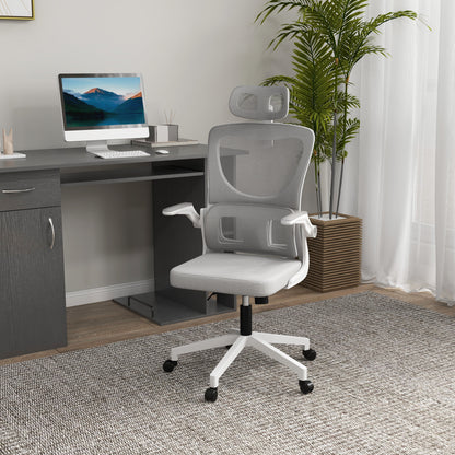 Ergonomic Office Chair, Desk Chair with Adjustable Armrest, Headrest, Tilt Function, Height Adjustable Swivel Chair, Computer Chair with Lumbar Support, Mesh, Gray