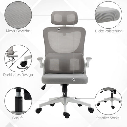 Ergonomic Office Chair, Desk Chair with Adjustable Armrest, Headrest, Tilt Function, Height Adjustable Swivel Chair, Computer Chair with Lumbar Support, Mesh, Gray