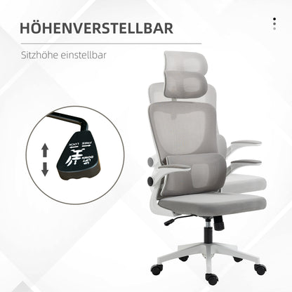 Ergonomic Office Chair, Desk Chair with Adjustable Armrest, Headrest, Tilt Function, Height Adjustable Swivel Chair, Computer Chair with Lumbar Support, Mesh, Gray