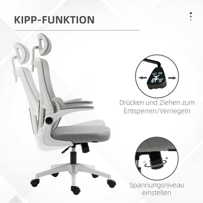 Ergonomic Office Chair, Desk Chair with Adjustable Armrest, Headrest, Tilt Function, Height Adjustable Swivel Chair, Computer Chair with Lumbar Support, Mesh, Gray