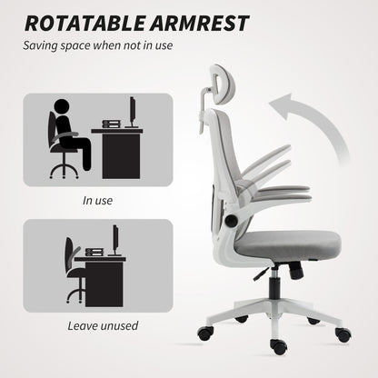 Ergonomic Office Chair, Desk Chair with Adjustable Armrest, Headrest, Tilt Function, Height Adjustable Swivel Chair, Computer Chair with Lumbar Support, Mesh, Gray