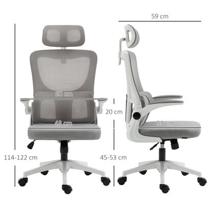 Ergonomic Office Chair, Desk Chair with Adjustable Armrest, Headrest, Tilt Function, Height Adjustable Swivel Chair, Computer Chair with Lumbar Support, Mesh, Gray