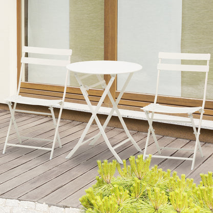 White Steel Folding Garden Table with Chairs, 3 Piece Set for Balcony, Terrace, Outdoor