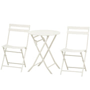 White Steel Folding Garden Table with Chairs, 3 Piece Set for Balcony, Terrace, Outdoor