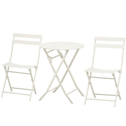 White Steel Folding Garden Table with Chairs, 3 Piece Set for Balcony, Terrace, Outdoor