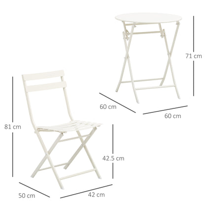 White Steel Folding Garden Table with Chairs, 3 Piece Set for Balcony, Terrace, Outdoor
