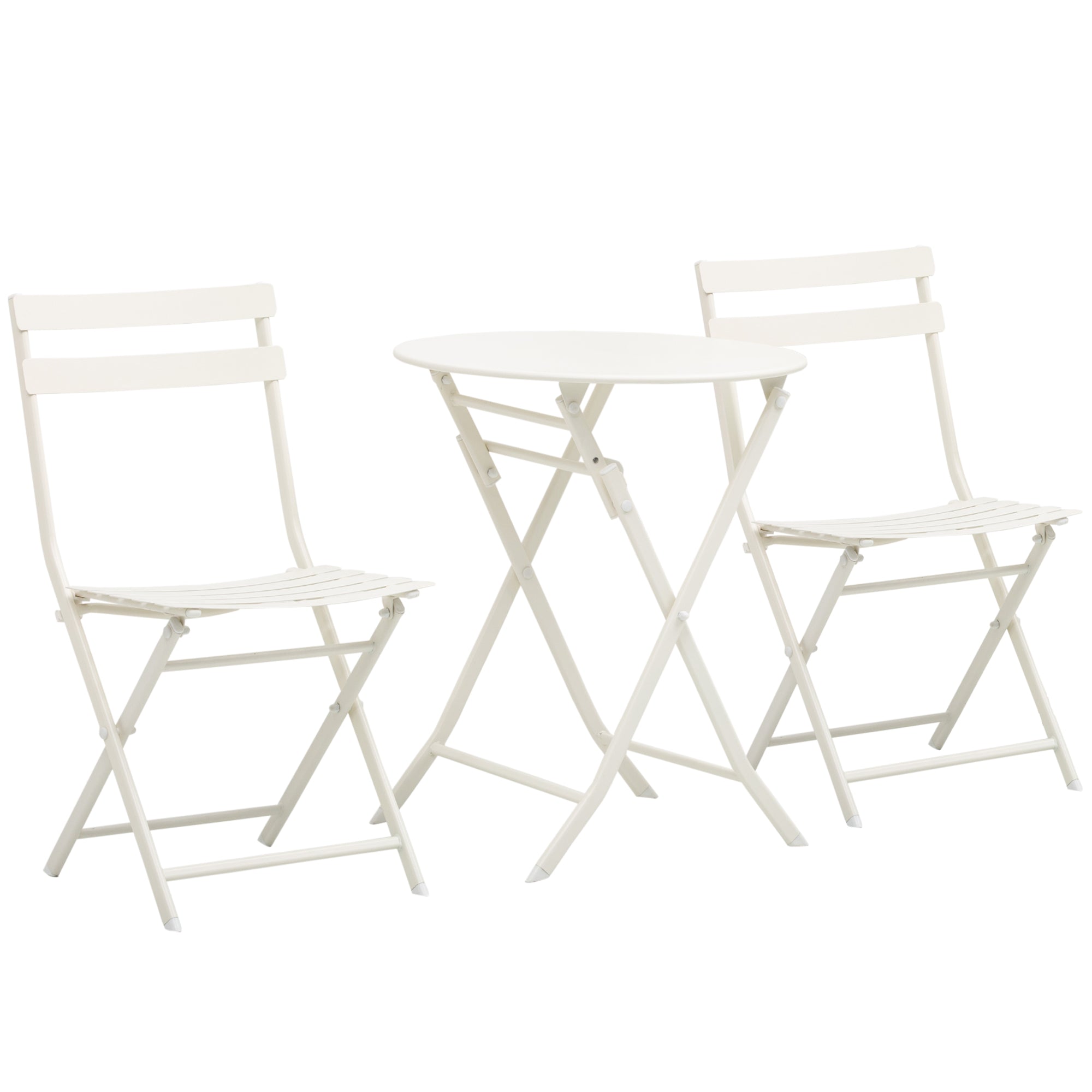 White Steel Folding Garden Table with Chairs, 3 Piece Set for Balcony, Terrace, Outdoor