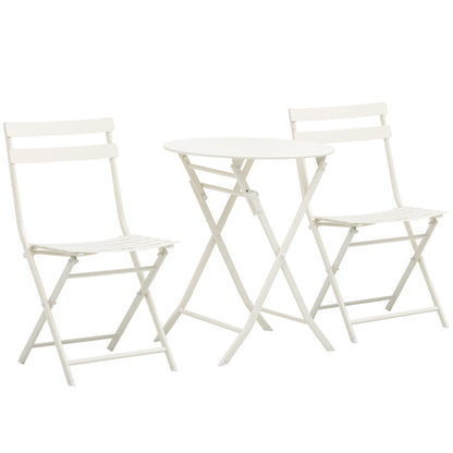 White Steel Folding Garden Table with Chairs, 3 Piece Set for Balcony, Terrace, Outdoor