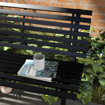 2-Seater Aluminum Garden Bench, Weatherproof Bench, UV-Resistant Garden Furniture with Louvre Design, Park Bench 240kg Load Capacity, Balcony Bench for Balcony Terrace, Garden, 123x67x79cm, Black