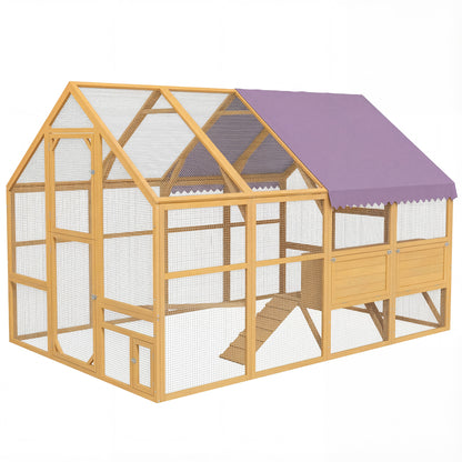 Wooden Chicken Run, approx. 56 sq ft (9'2" x 6'1" x 6'2") Outdoor Run with Covered Area, Lockable Door, Ramp, 4 Nesting Boxes — Yellow (Fits 8–12 Hens)