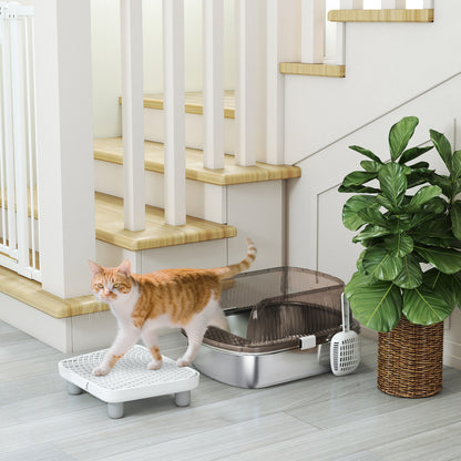 Extra Large Covered Cat Litter Box Closed with Stainless Steel Tray High Edges Shovel Step Sand Falling Area Odorless Easy Cleaning for Large Cats Gray