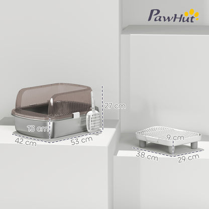 Extra Large Covered Cat Litter Box Closed with Stainless Steel Tray High Edges Shovel Step Sand Falling Area Odorless Easy Cleaning for Large Cats Gray